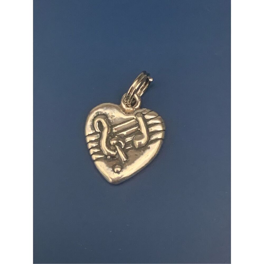 .925 Whimsical Musical Heart Sterling Silver Jewelry Charm #vintage